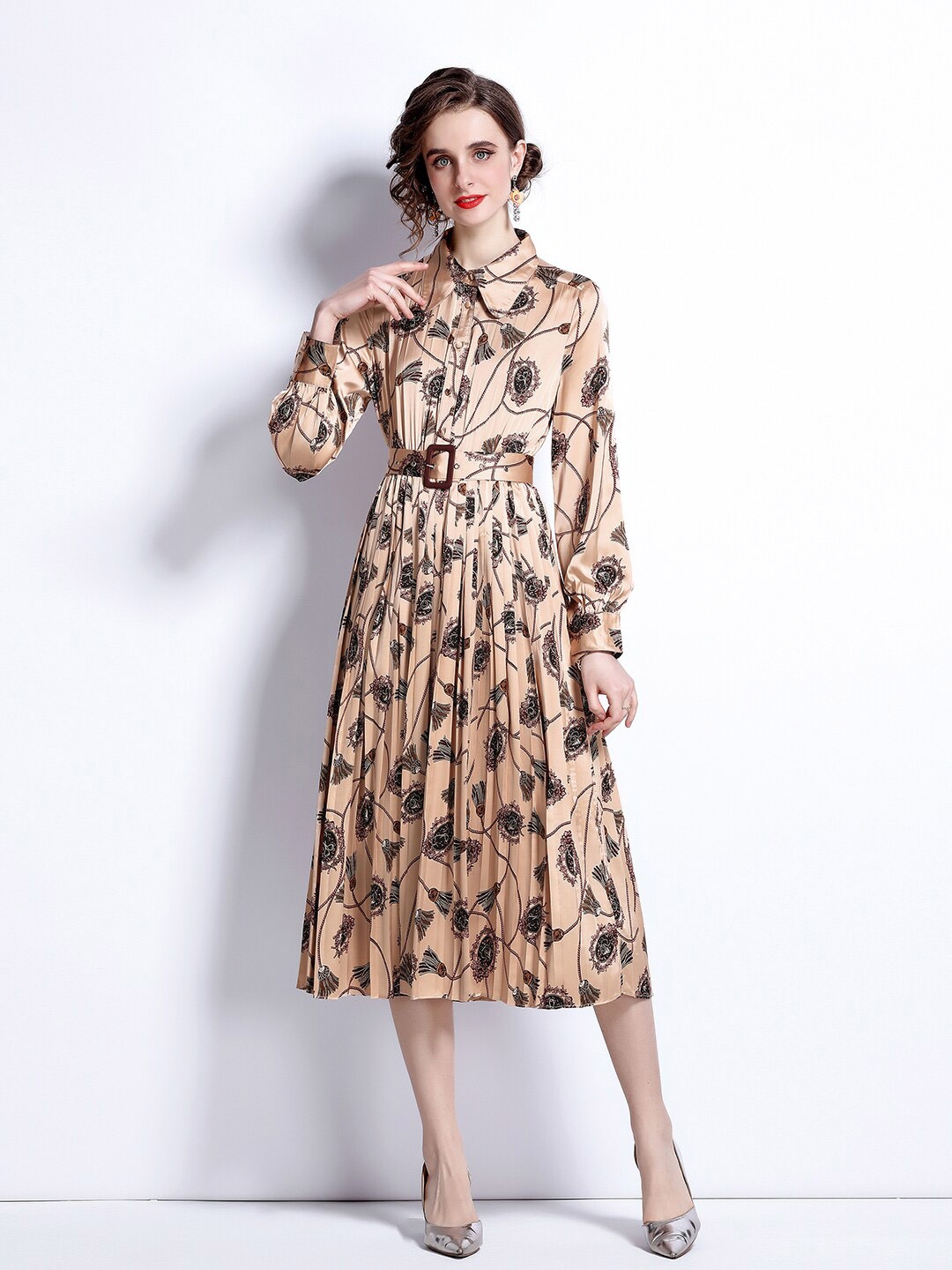 

JC Collection Beige Floral Print Shirt Style Midi Dress