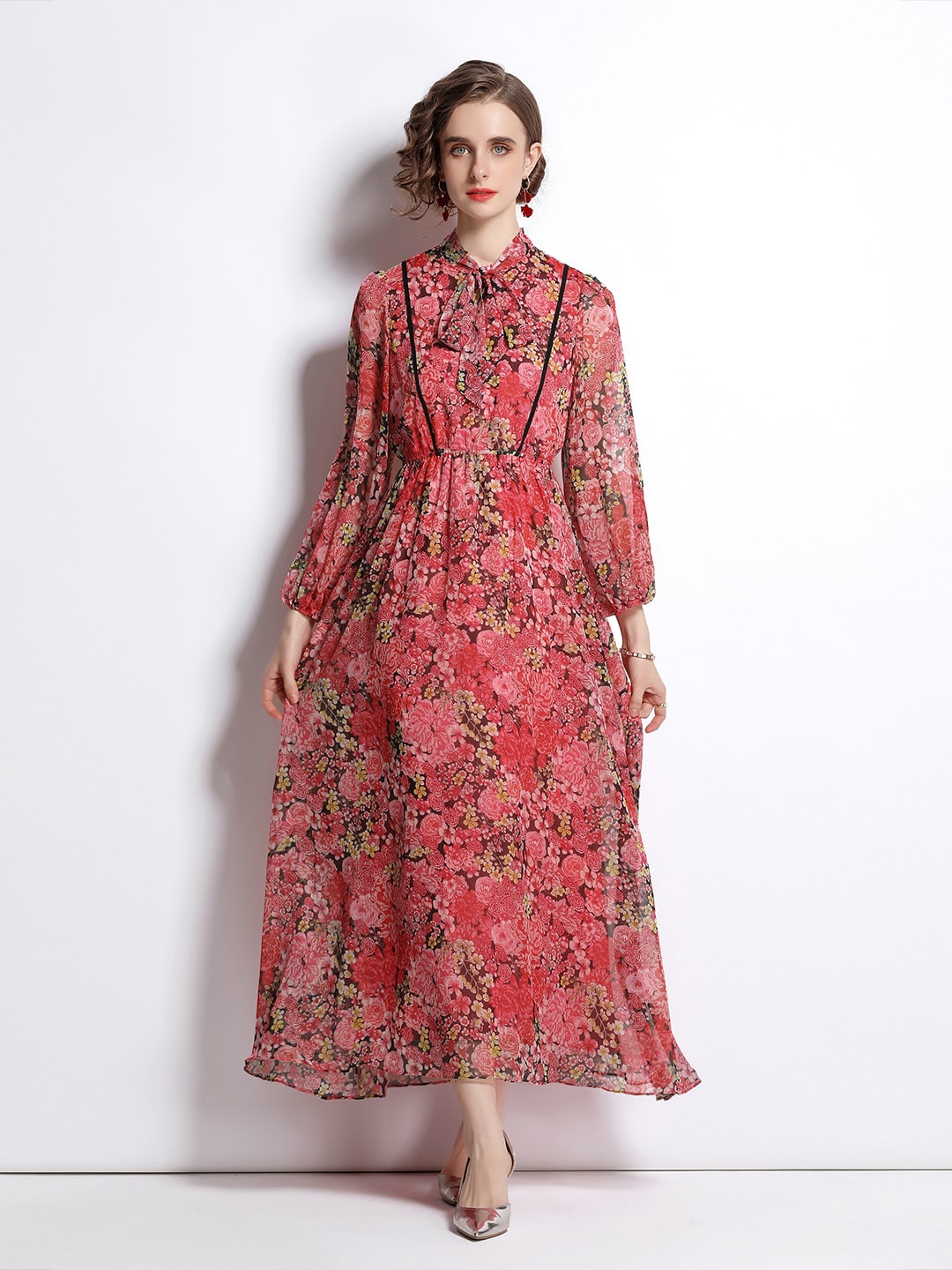 

JC Collection Women Multicoloured Floral Tie-Up Neck Maxi Dress, Multi