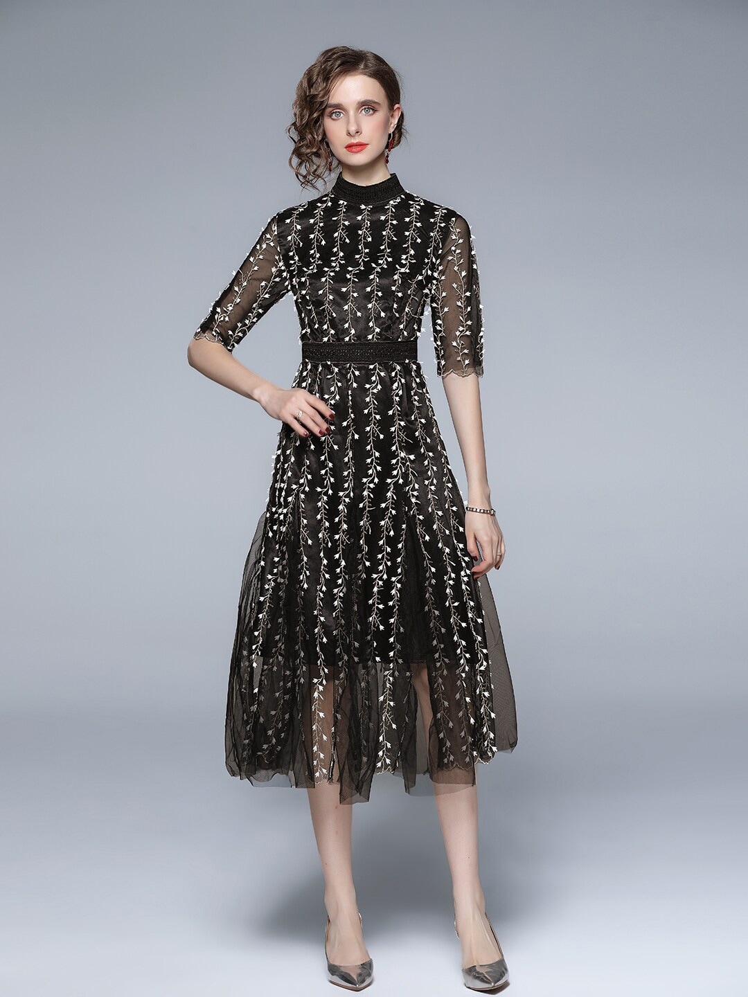 

JC Collection Black Floral Midi Dress