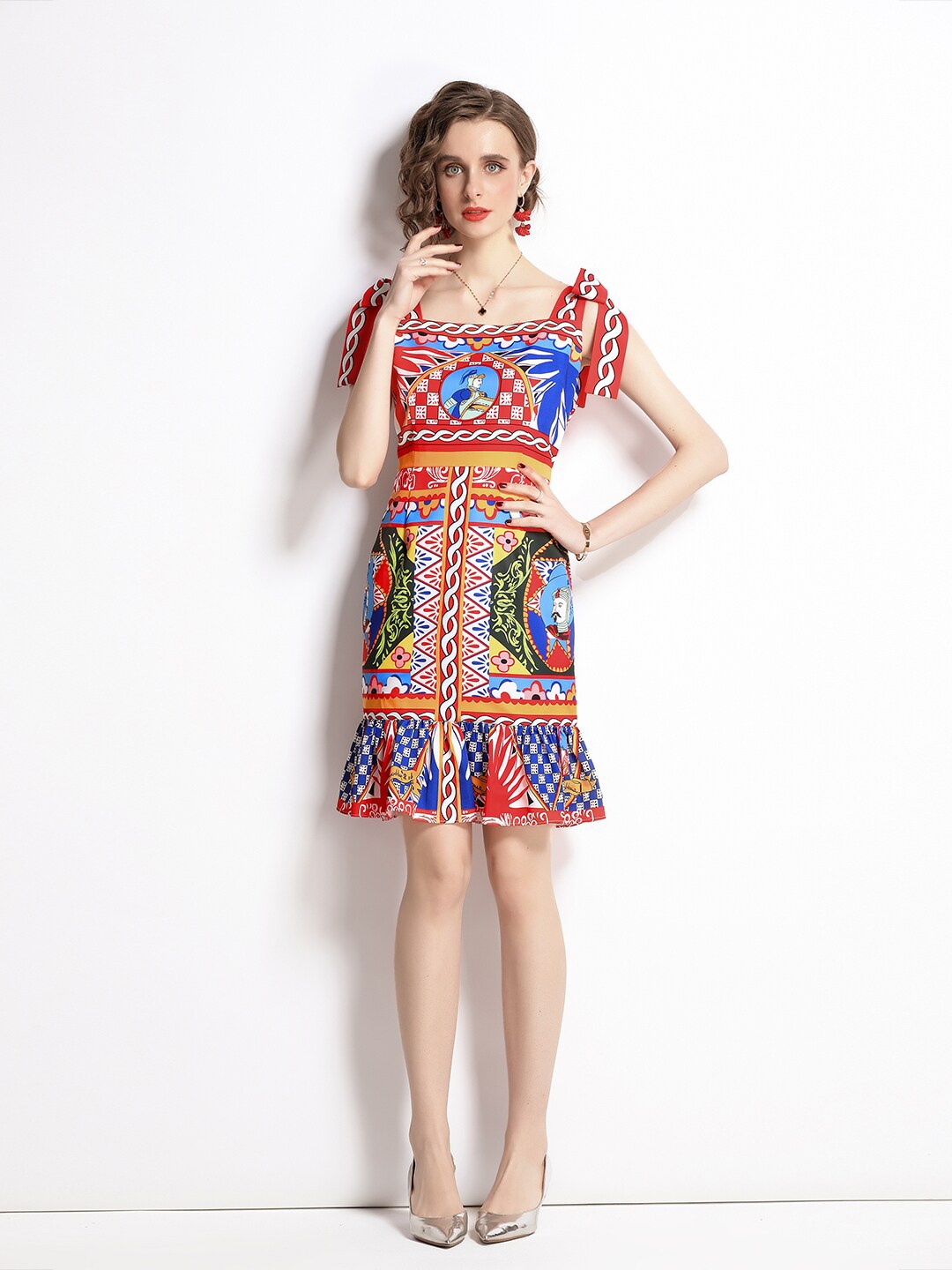 

JC Collection Red & Blue Printed Fit and Flare Dress
