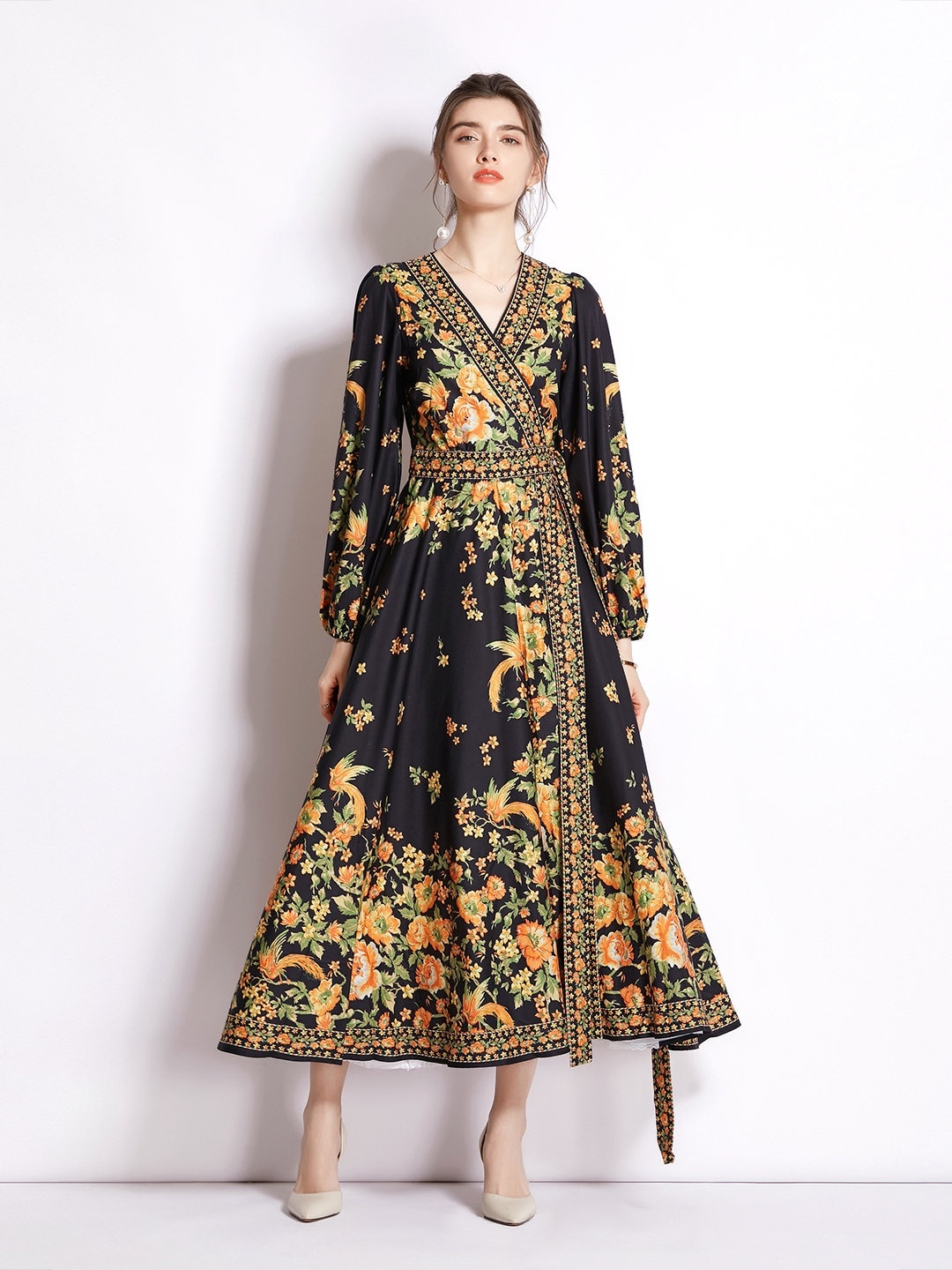

JC Collection Black & Yellow Floral Maxi Dress