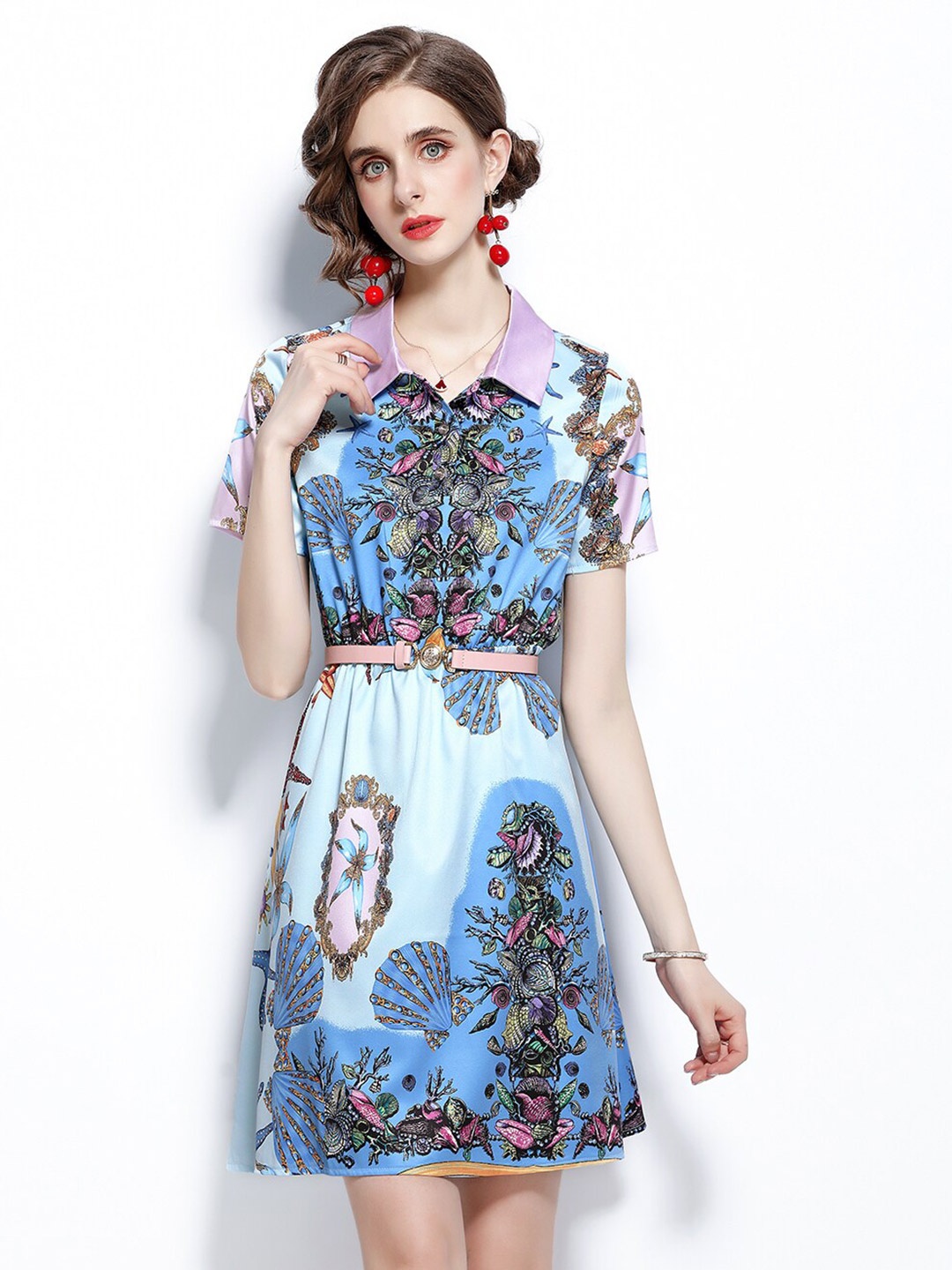 

JC Collection Blue Floral Shirt Dress