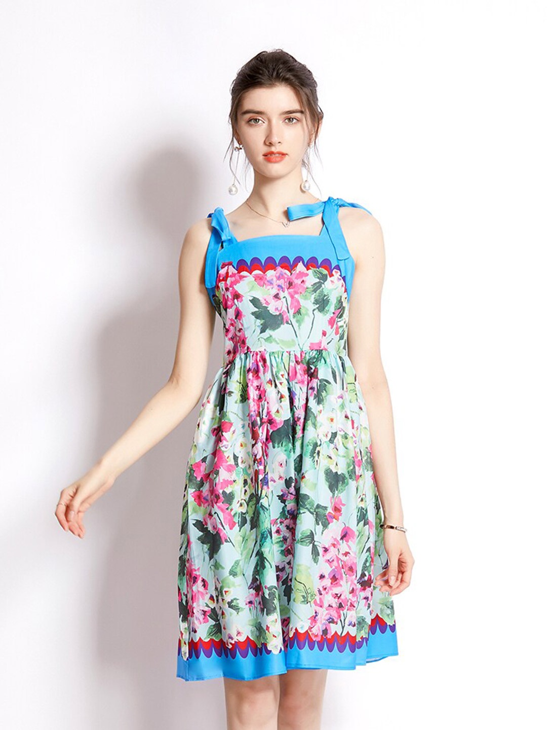 

JC Collection Green & Blue Floral Fit and Flare Dress
