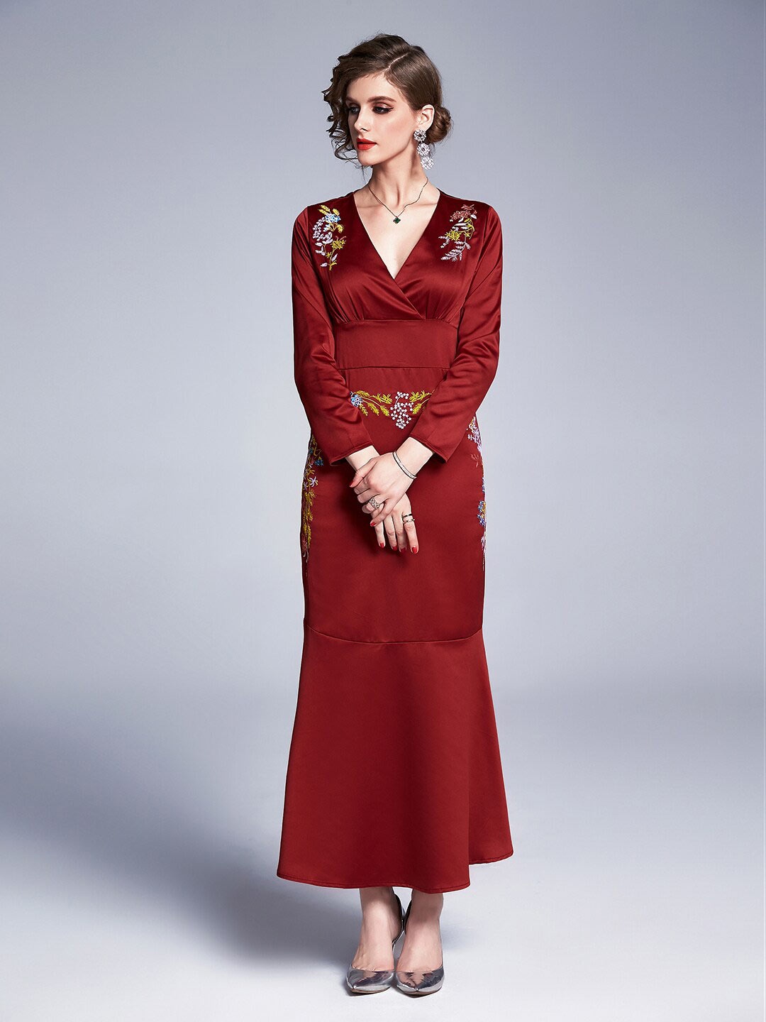 

JC Collection Maroon Floral Maxi Dress
