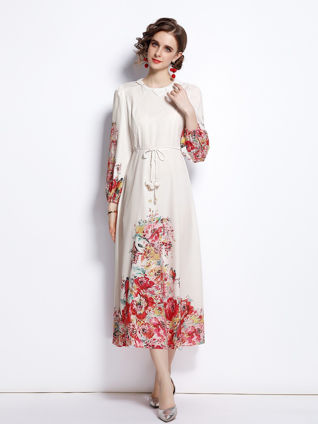 

JC Collection White & Red Floral Midi Dress