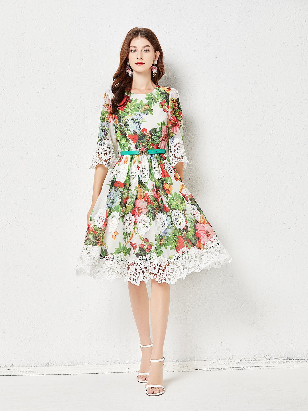 

JC Collection Green & White Floral Fit and Flare Dress