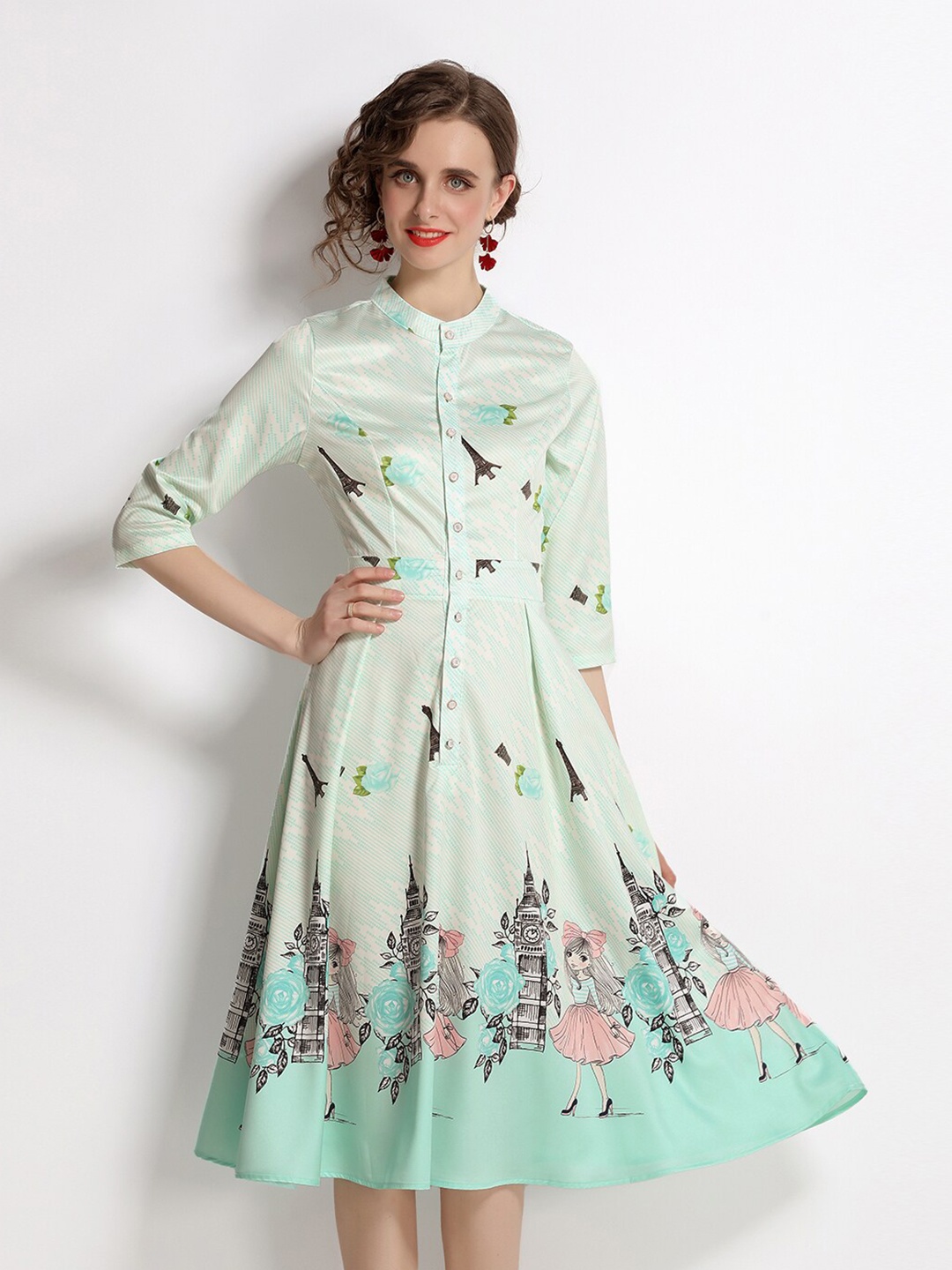 

JC Collection Women Green Floral Printed Shirt Dress