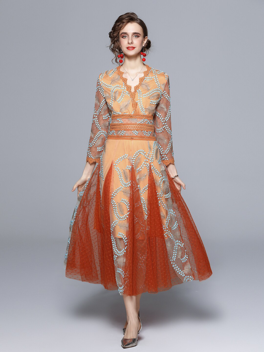 

JC Collection Women Orange Floral Printed Maxi Dress