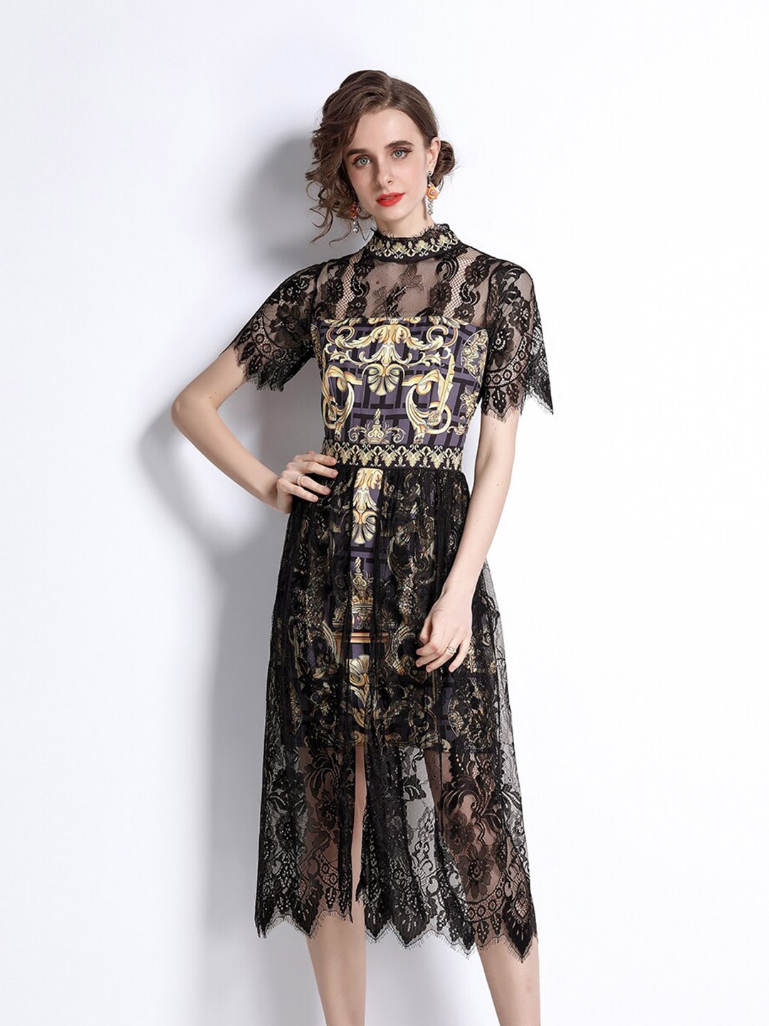 

JC Collection Women Black Ethnic Motifs Midi Dress