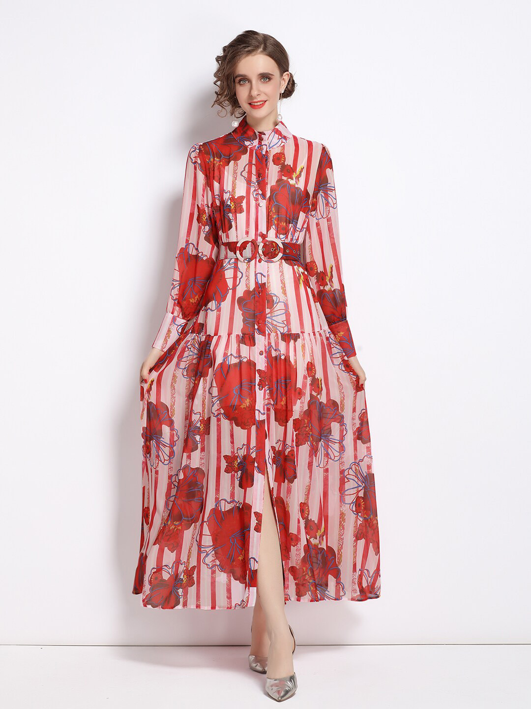 

JC Collection Red & White Floral Maxi Dress