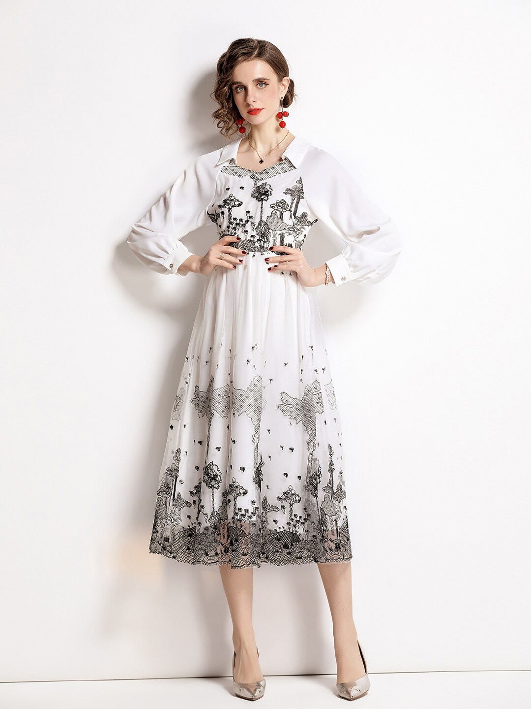 

JC Collection Black & White Floral Midi Dress