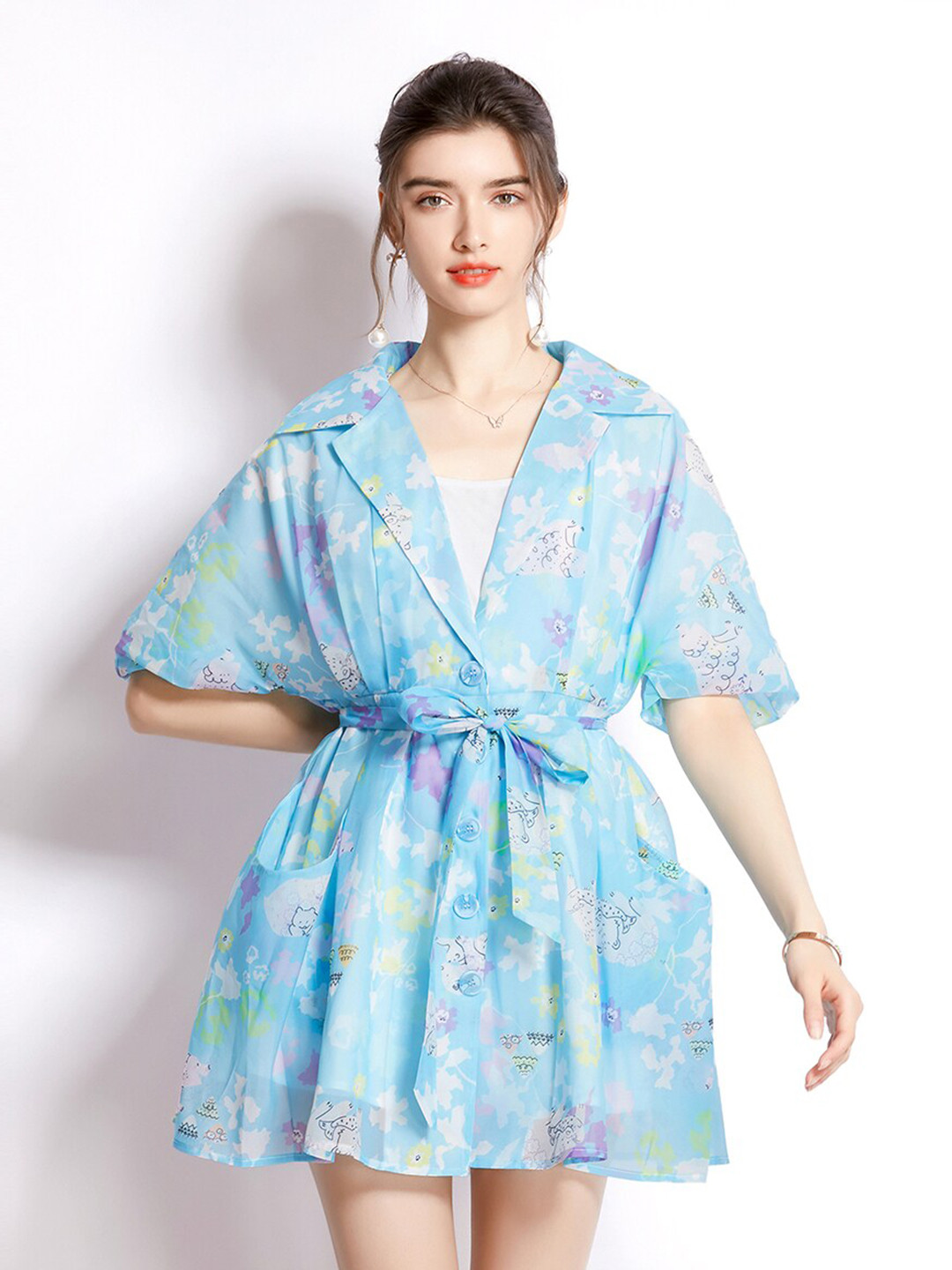 

JC Collection Women Blue Floral Printed Mini Dress