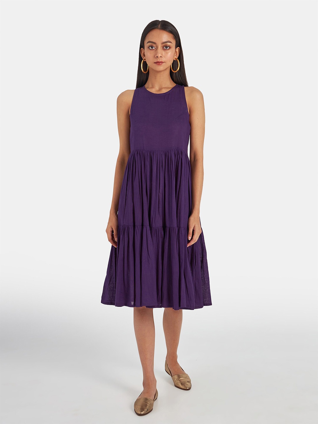 

Suta Women Purple Layered A-Line Midi Dress