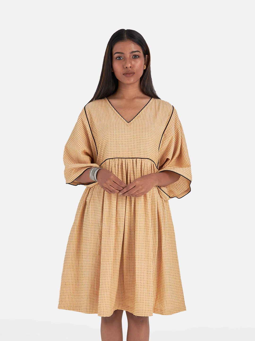 

Suta Cream-Coloured & Black A-Line Dress