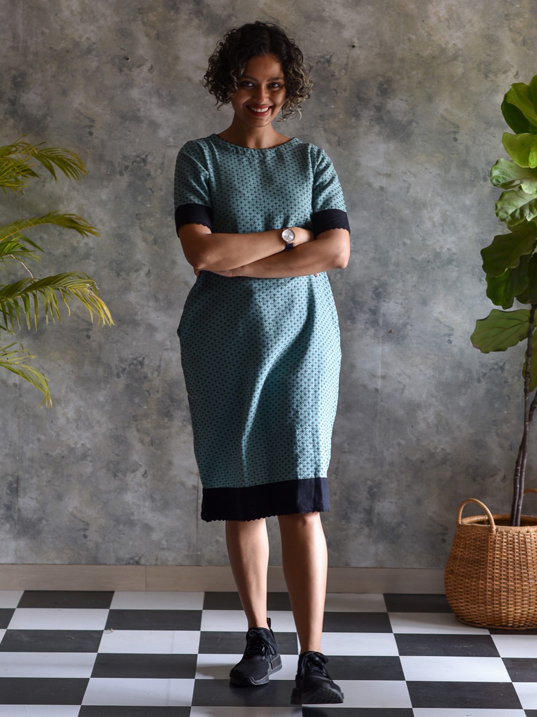 

Suta Women Turquoise Blue & Black Printed Sheath Dress