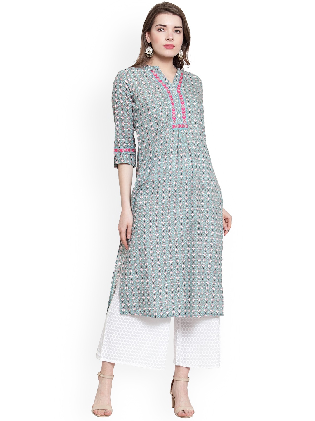 

Varanga Women Green Ethnic Motifs Printed Pure Cotton Kurta with Palazzos