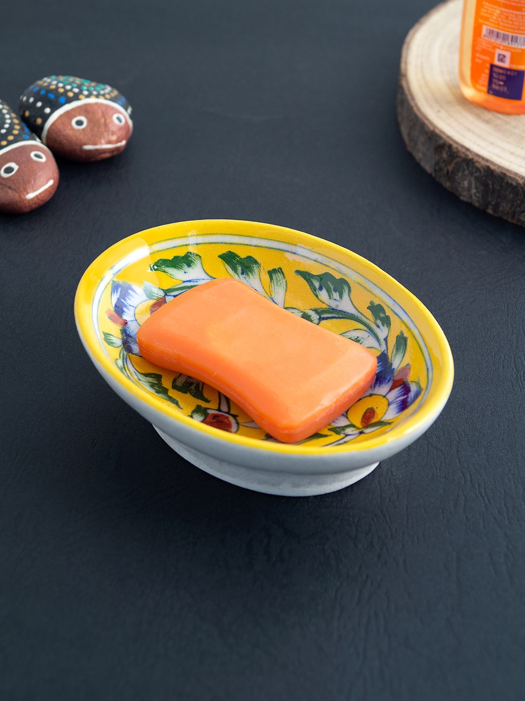 

Golden Peacock Yellow & Blue Printed Decorative Soap Dish
