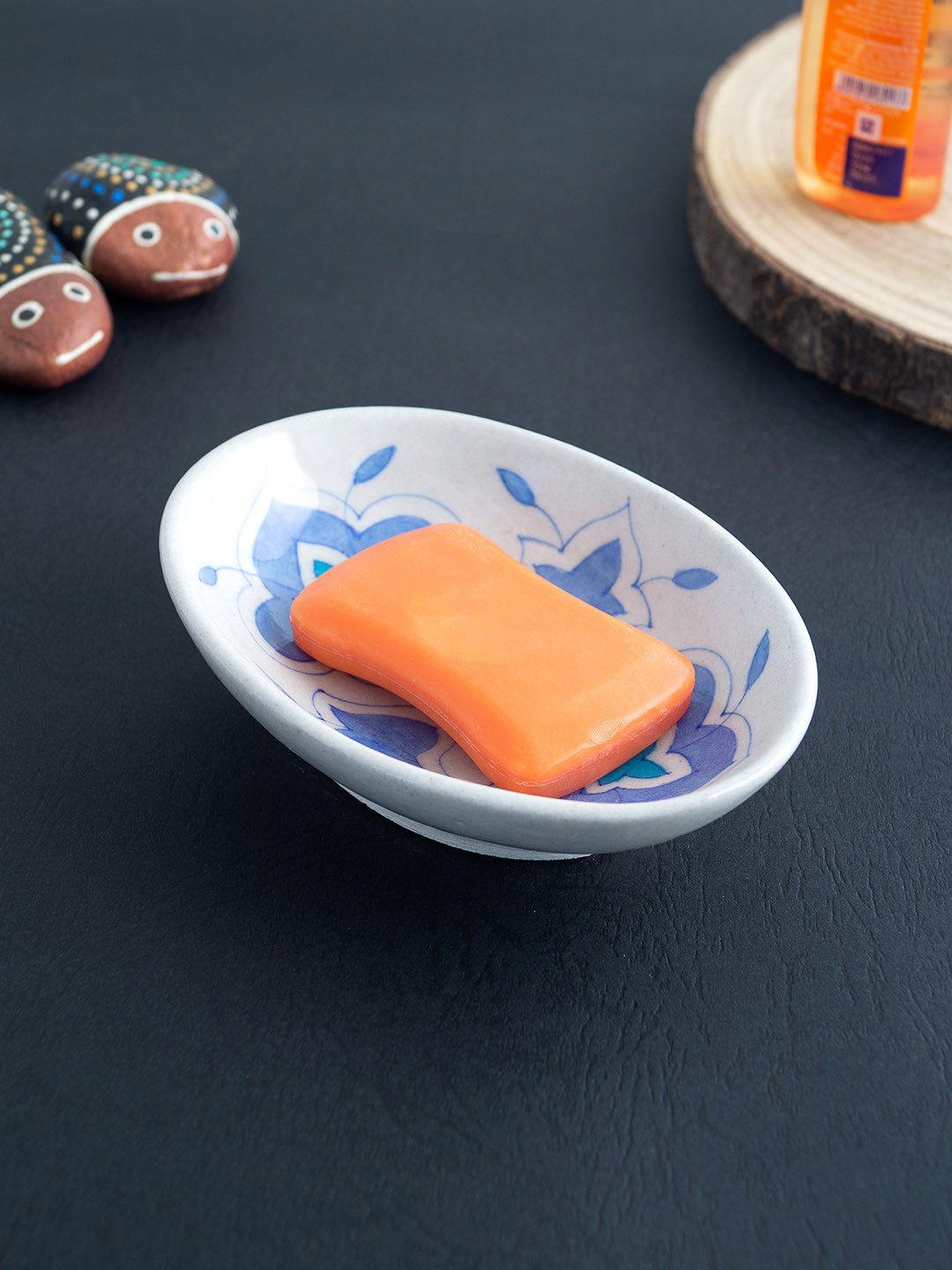 

Golden Peacock White & Blue Floral Ceramic Handmade Decorative Soap Dish
