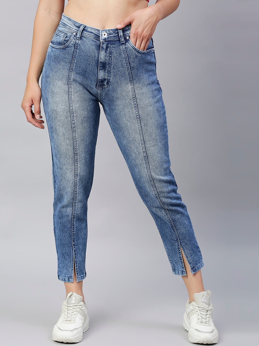 

High Star Women Moms Fit Blue High-Rise Heavy Fade Stretchable Jeans