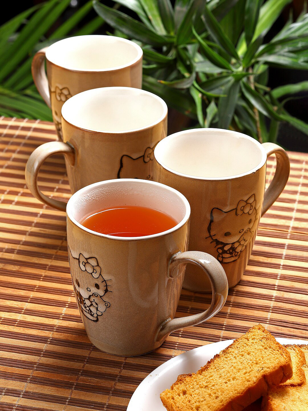 

Arrabi Brown & White Printed Ceramic Glossy Mugs Set of Cups and Mugs