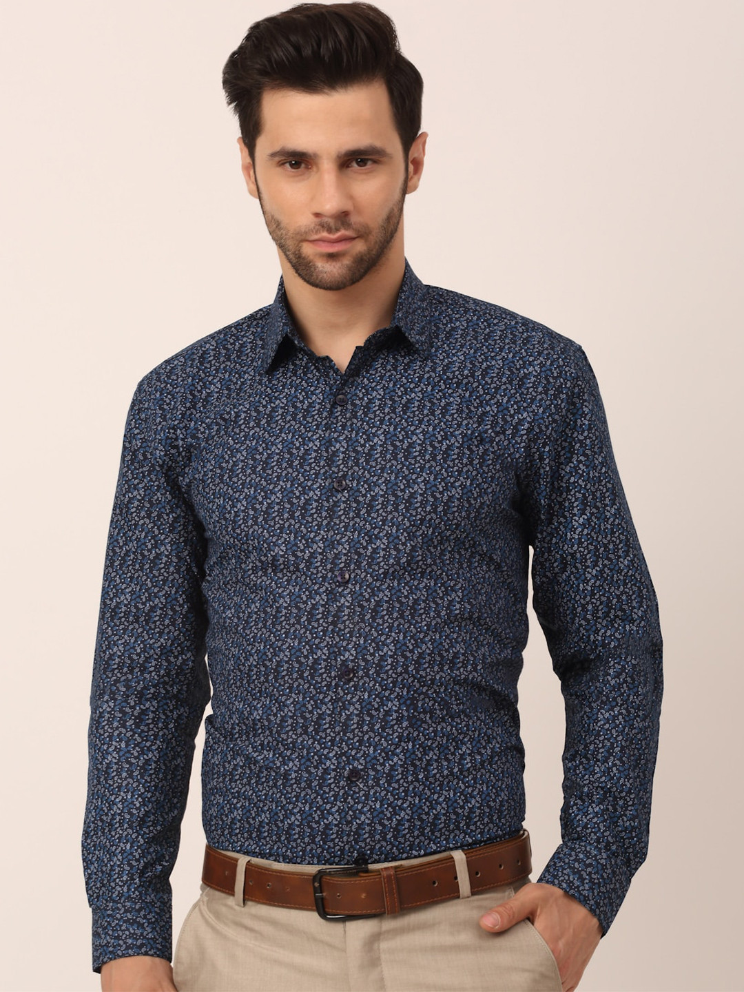 

JAINISH Men Navy Blue Standard Floral Printed Formal Shirt