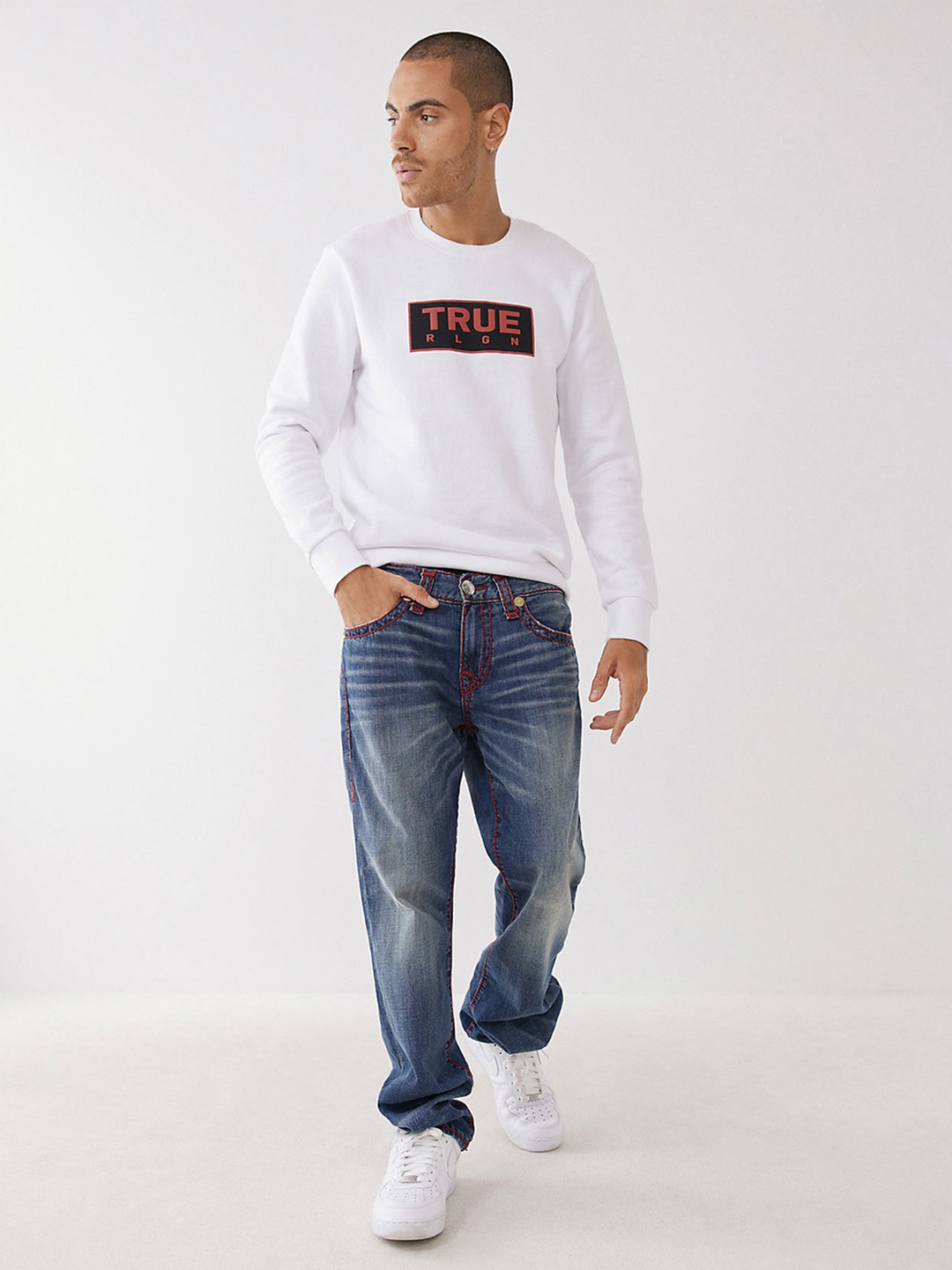

True Religion Men Blue Straight Fit Heavy Fade Jeans