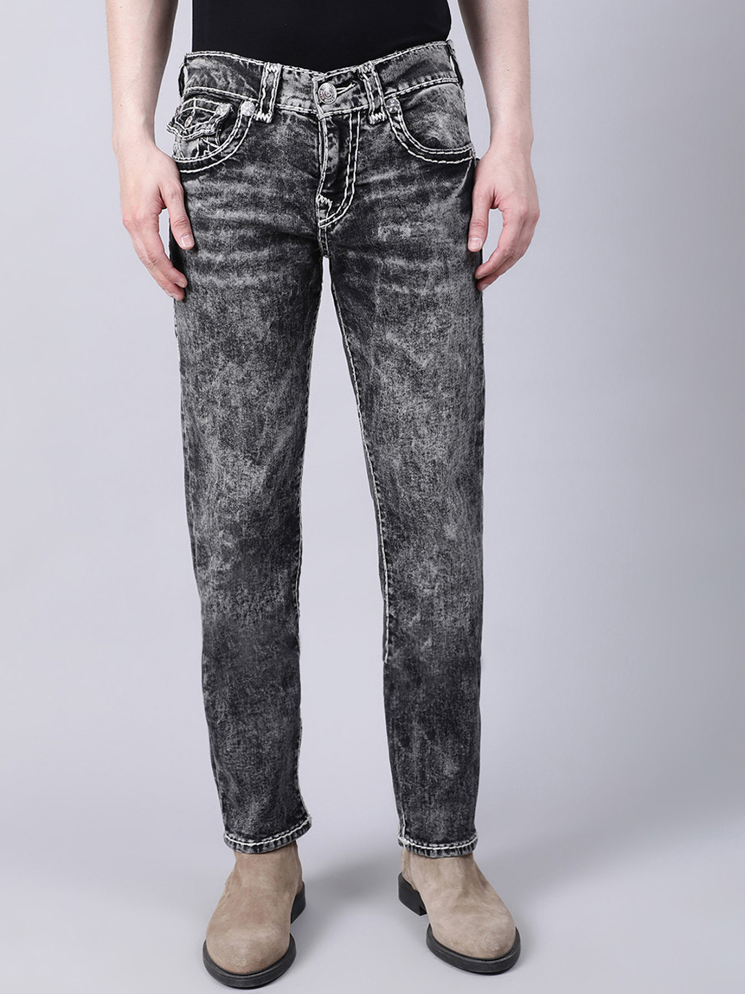 

True Religion Men Ricky Super T Straight Fit Heavy Fade Jeans, Grey