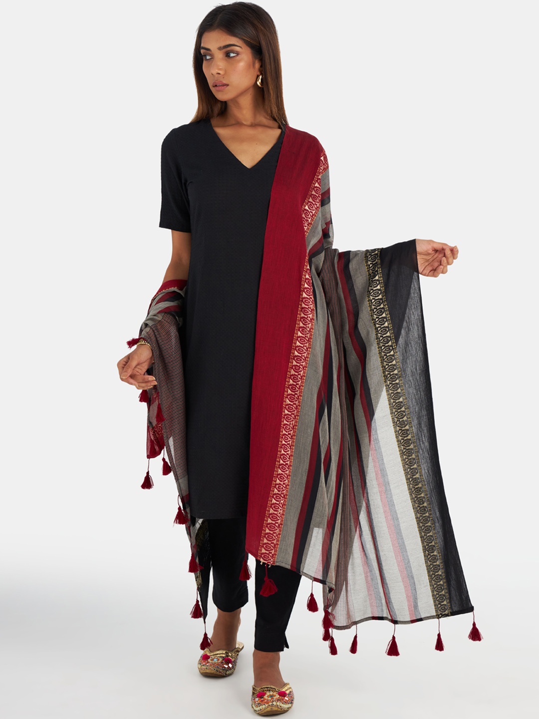 

Suta Women Black Pure Cotton Kurta with Trousers & With Dupatta
