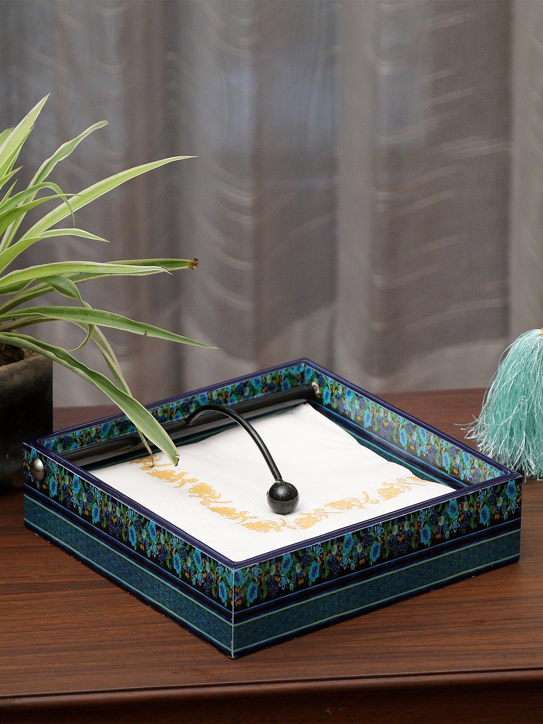 

DULI Blue & Green Printed Tissues and Napkin Holder
