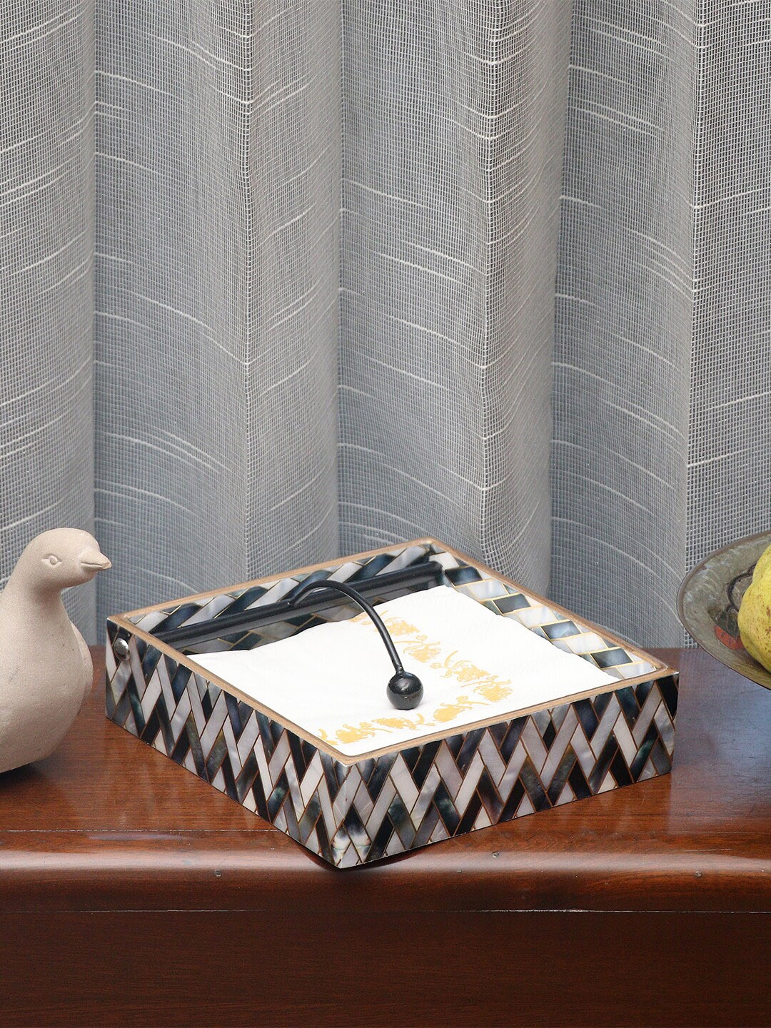 

DULI Grey Printed Tissues & Napkin Holder, Cream