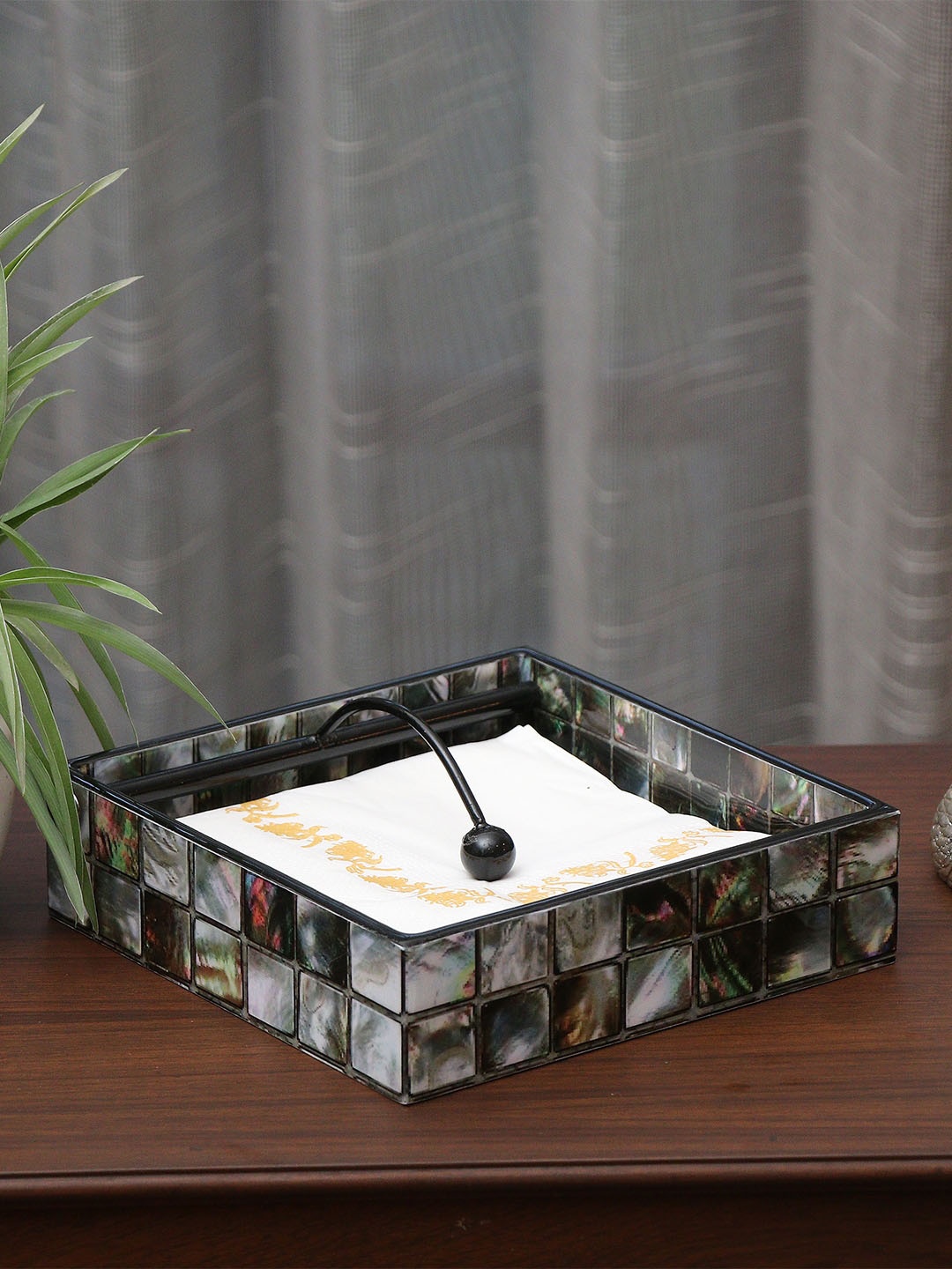 

DULI Silver-Toned & Black Tissue Box Holder
