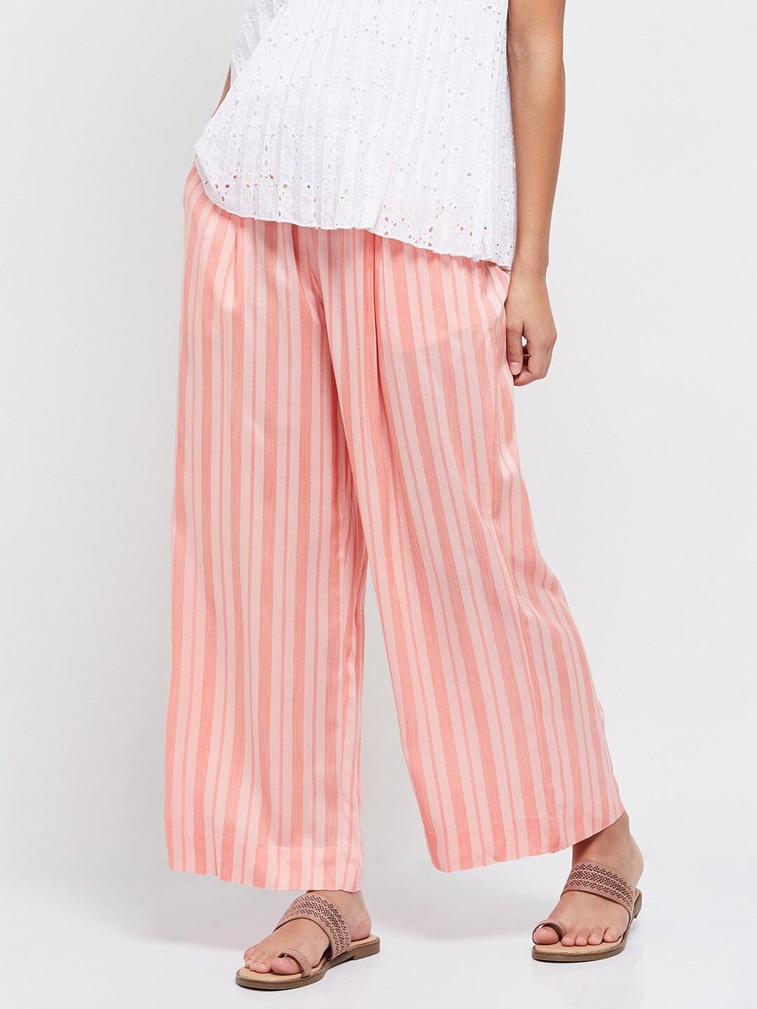 

max Women Pink Striped Knitted Palazzos