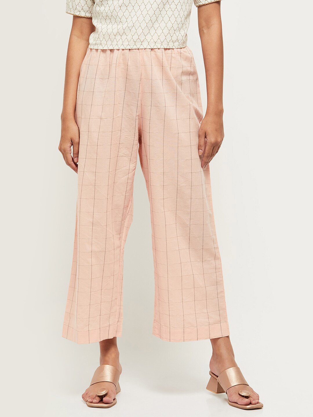 

max Women Peach-Coloured Printed Knitted Palazzos