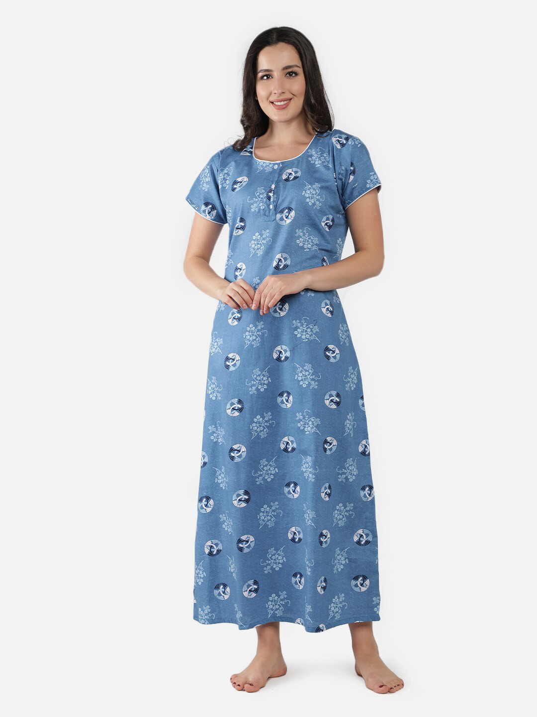 

LacyLook Blue Printed Maxi Nightdress