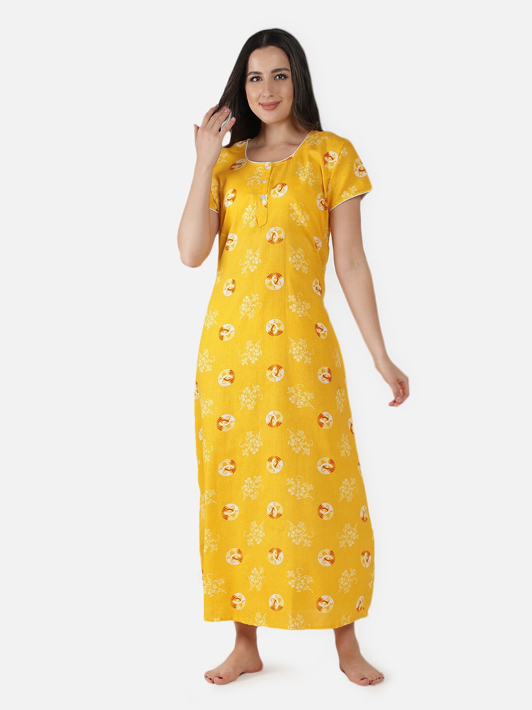 

LacyLook Yellow Printed Maxi Nightdress