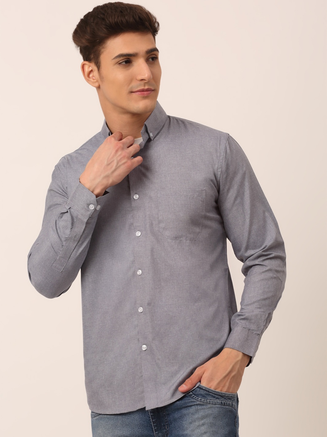 

JAINISH Men Grey Standard Pure Cotton Casual Shirt