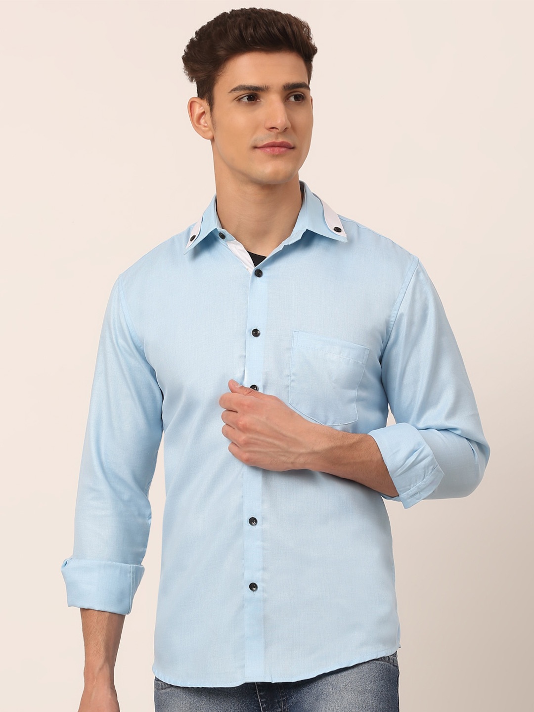 

JAINISH Men Turquoise Blue Standard Cotton Casual Shirt