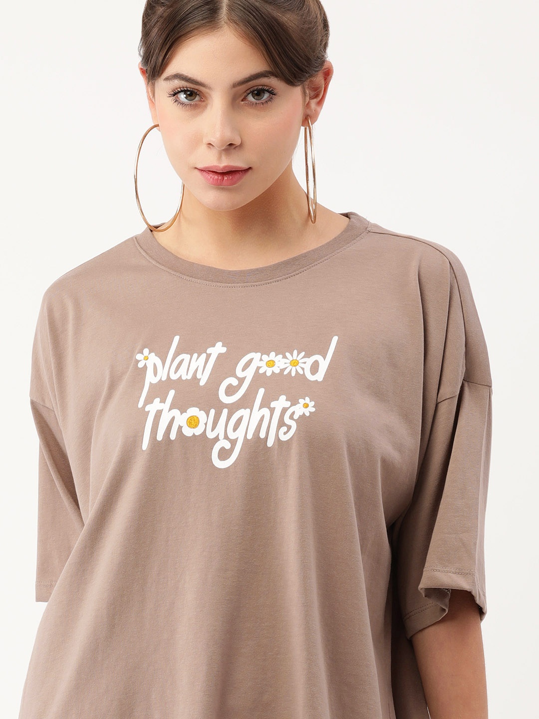 

FOREVER 21 Women Brown Typography Printed Boxy Top