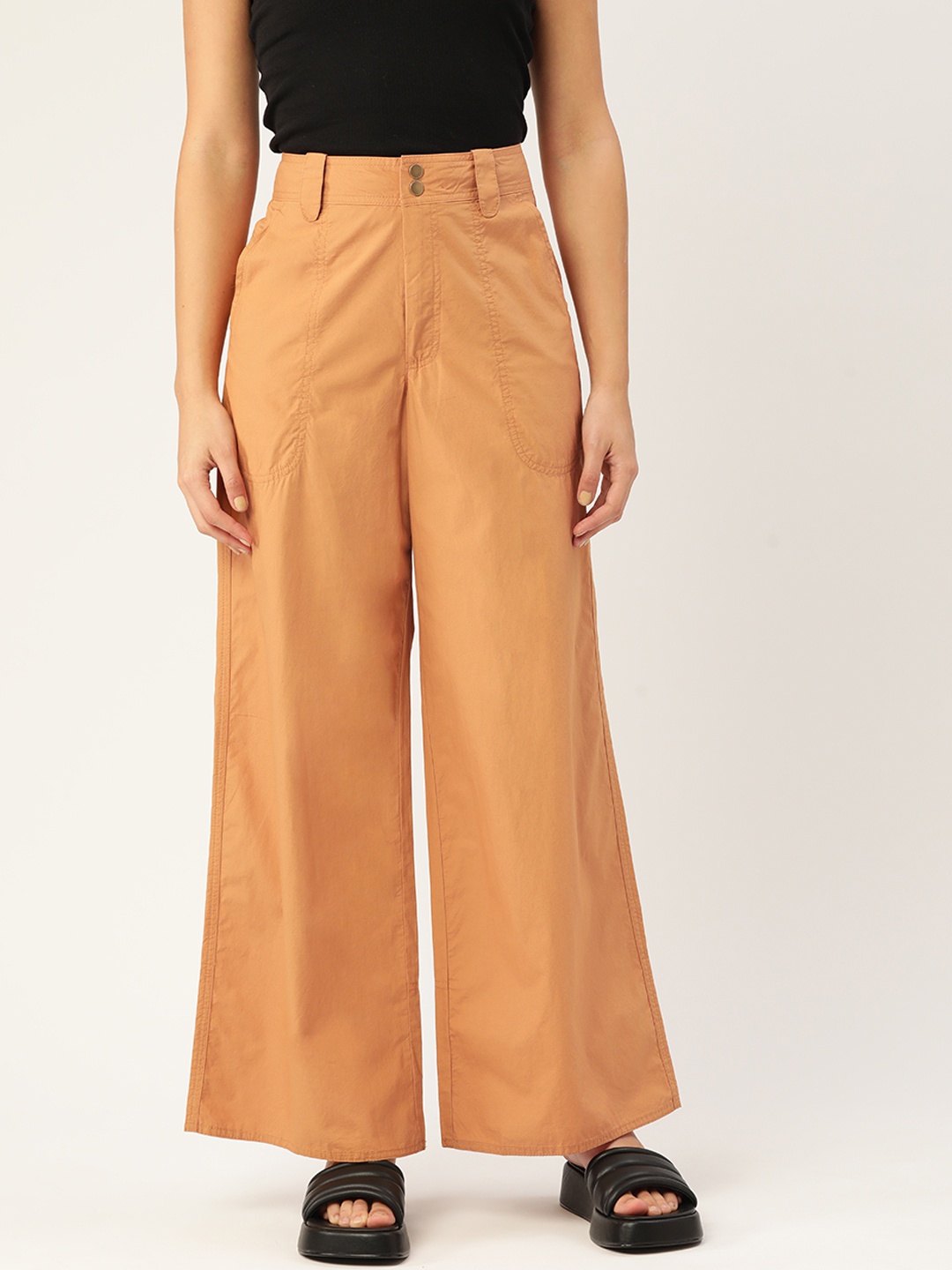 

FOREVER 21 Women Brown Pure Cotton Parallel Trousers