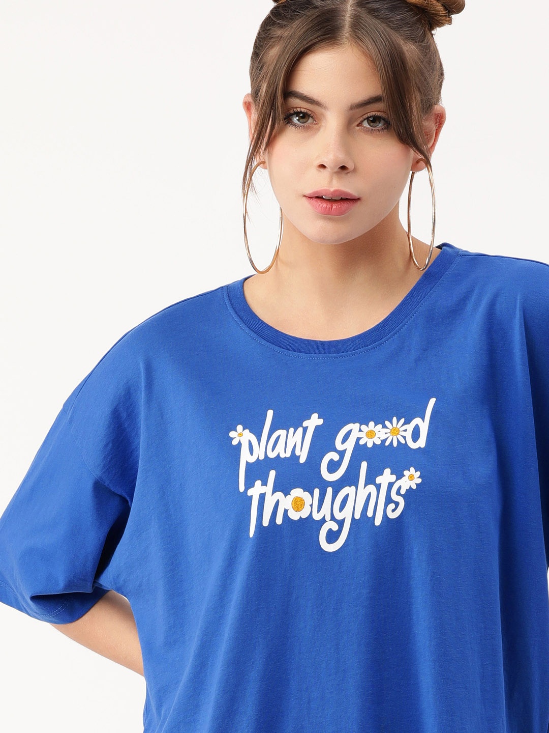 

FOREVER 21 Women Blue Typography Printed Boxy Top
