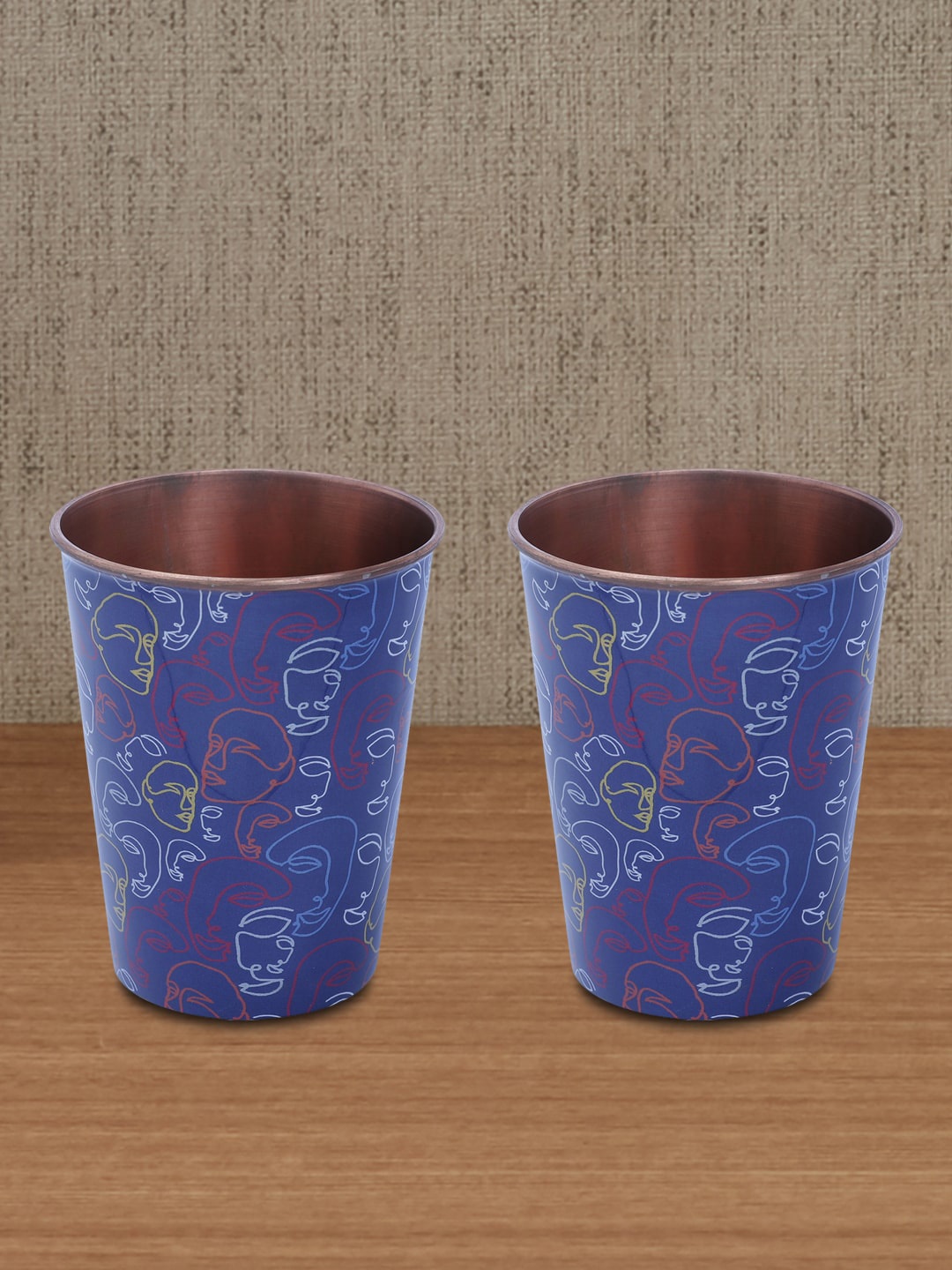 

HomeTown Set of 2 Blue Printed Copper Water Glasses