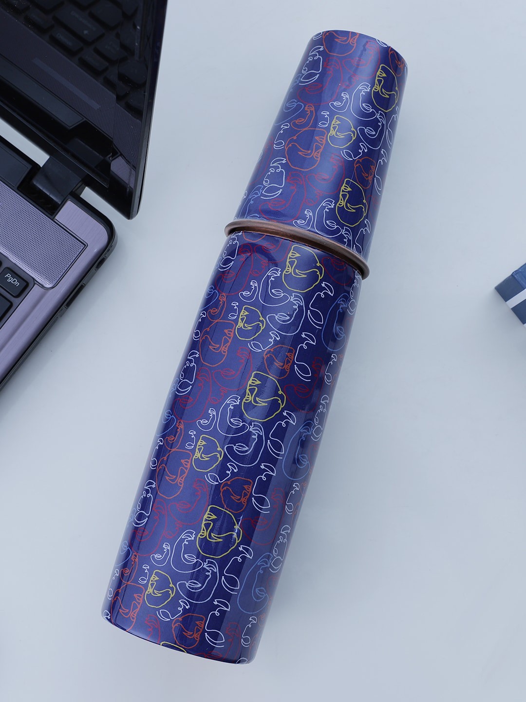 

HomeTown Blue Printed Copper Water Bottle With Glass