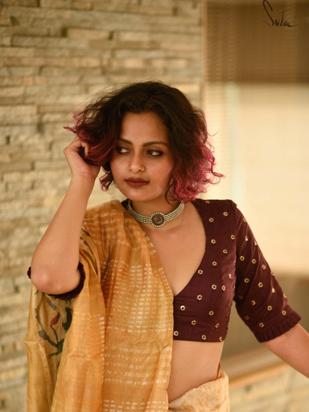 

Suta Women Purple Embellished Saree Blouse