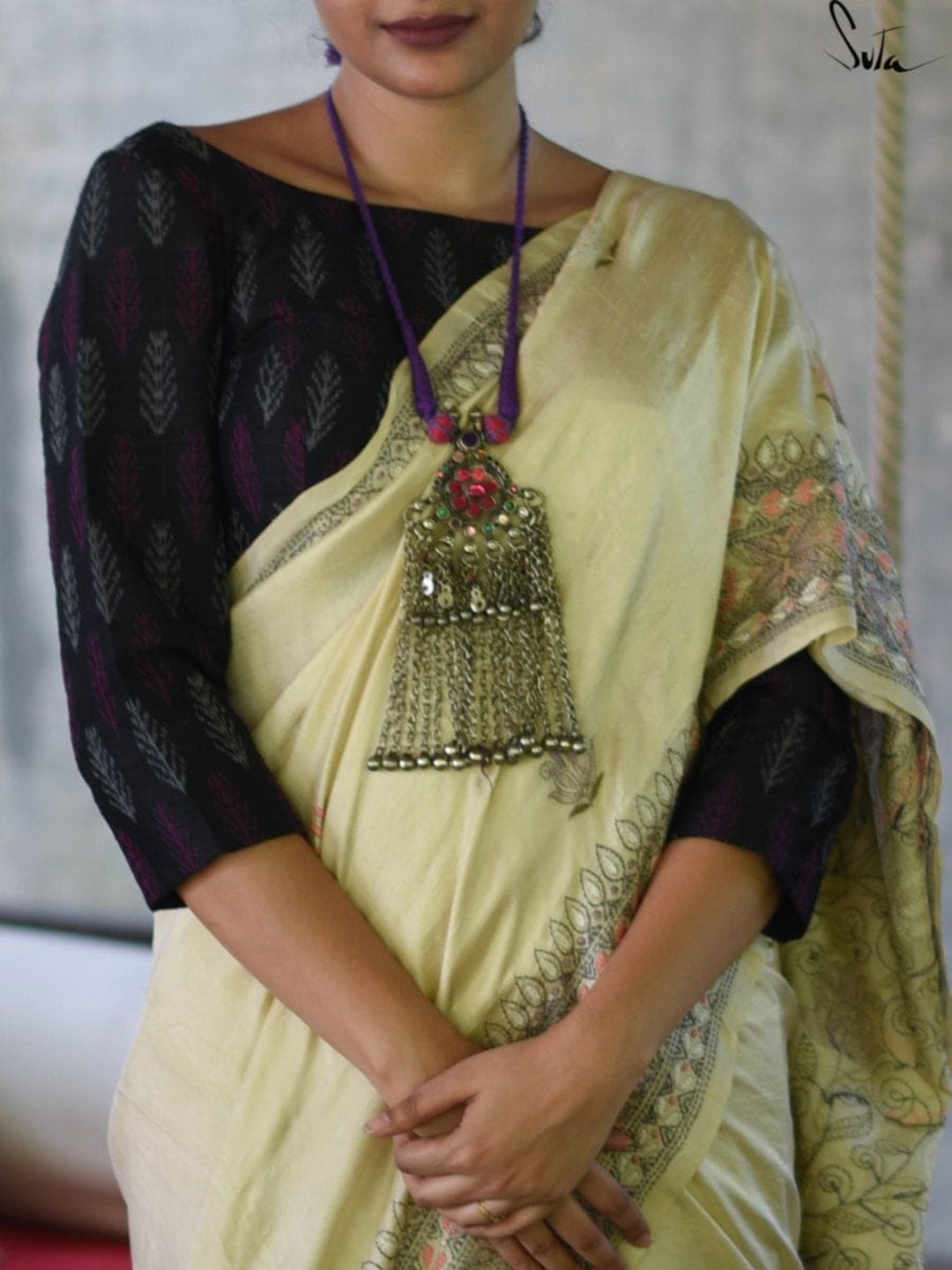 

Suta Women Black & Blue Woven Design Saree Blouse
