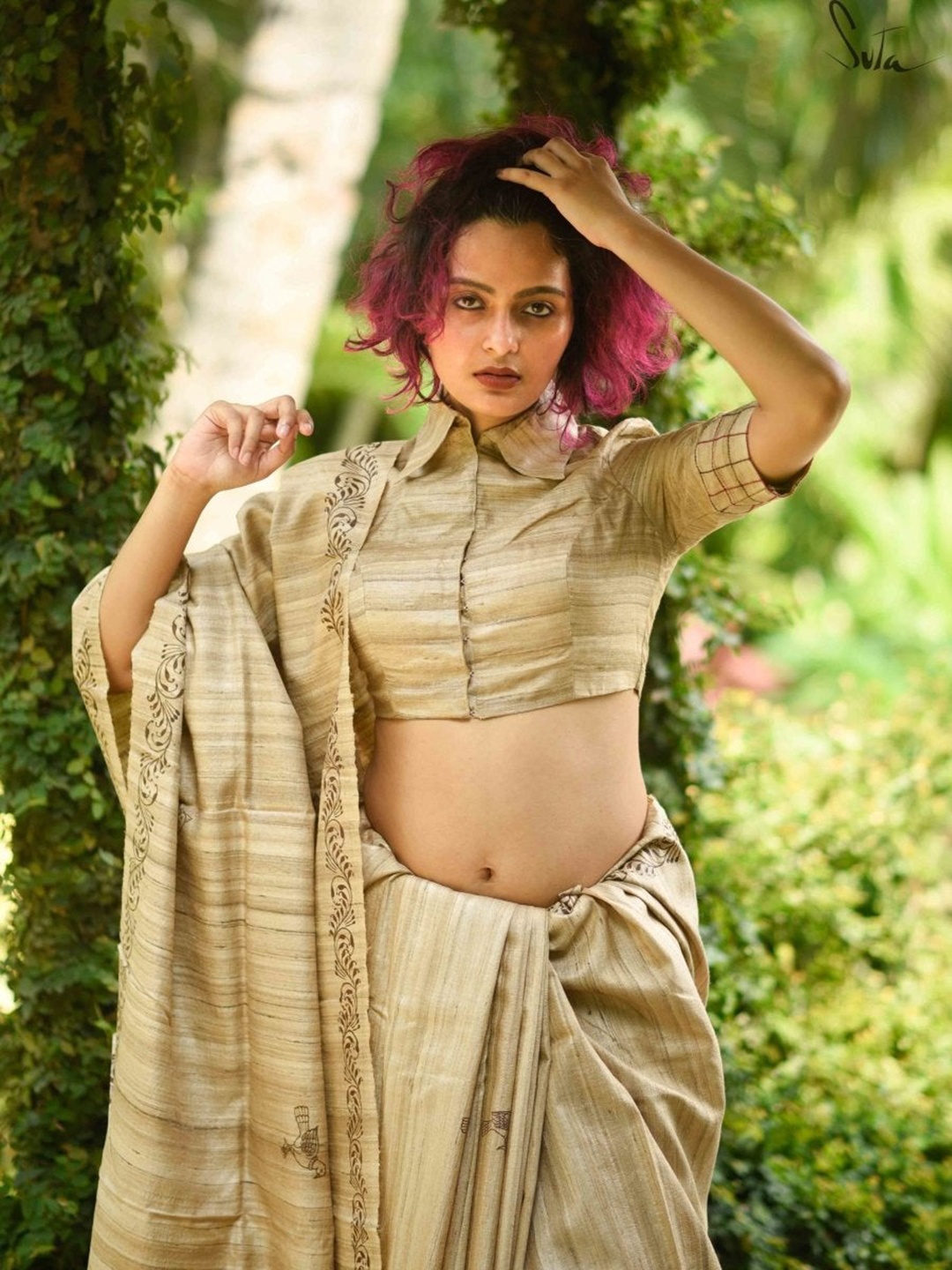 

Suta Women Beige Woven Design Saree Blouse