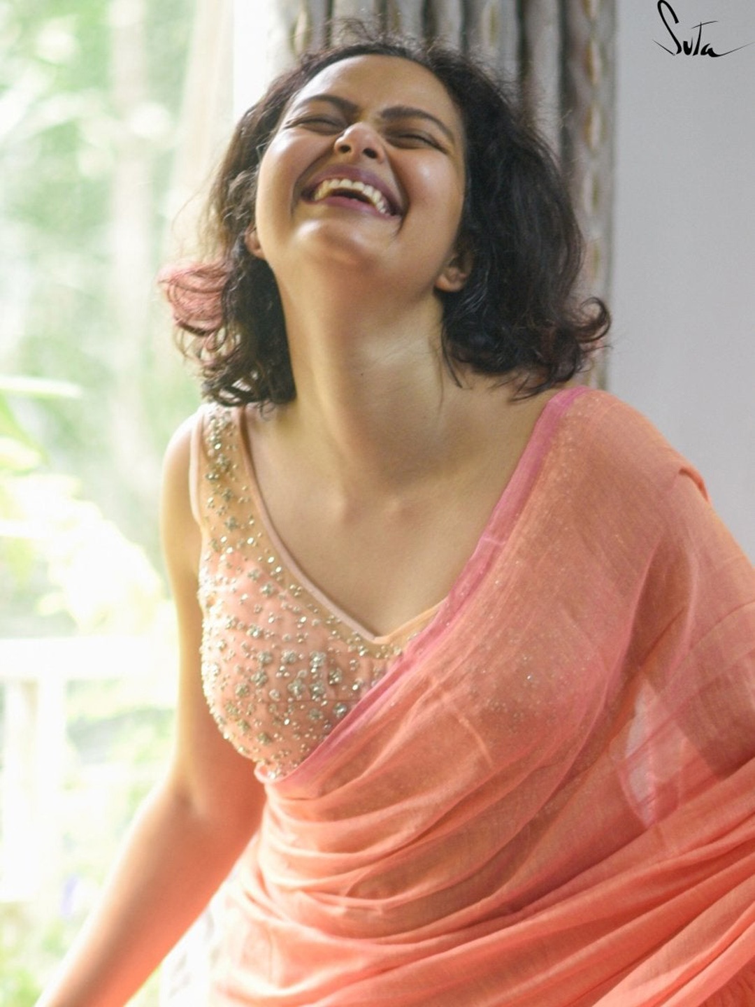 

Suta Women Peach-Coloured & Silver-Coloured Embellished Saree Blouse