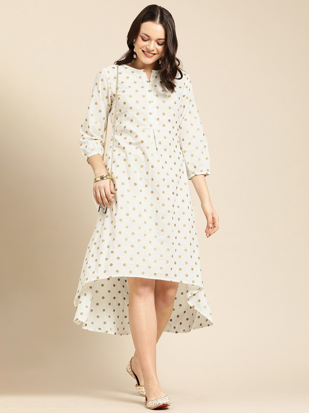 

Varanga White Floral Ethnic A-Line Midi Dress
