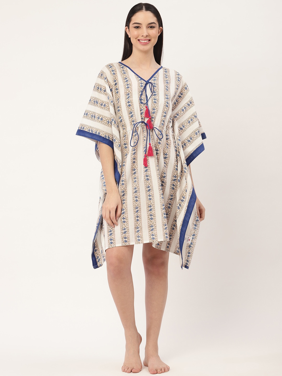 

Katn India White Printed Cotton Kaftan Nightdress