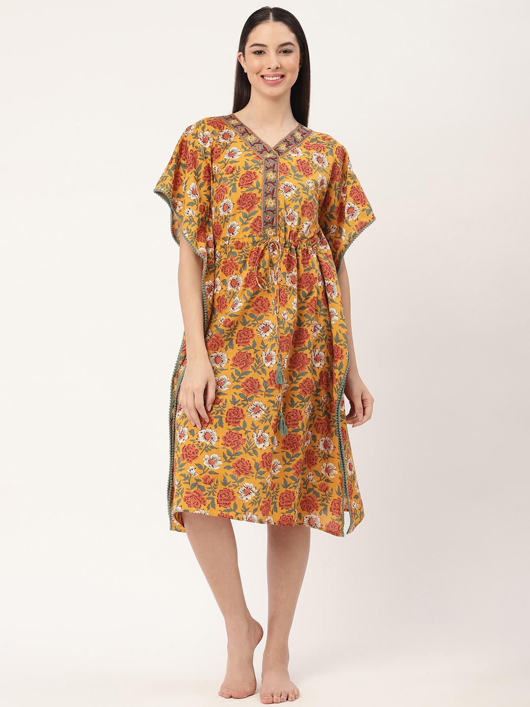 

Katn India Yellow Printed Pure Cotton Kaftan Nightdress