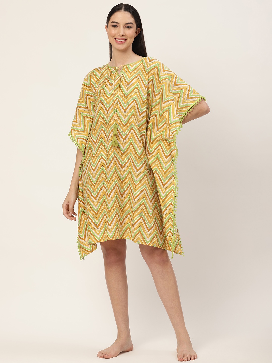 

Katn India Lime Green Printed Cotton Kaftan Nightdress